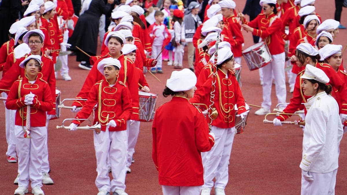 School band students playing together in rehearsal